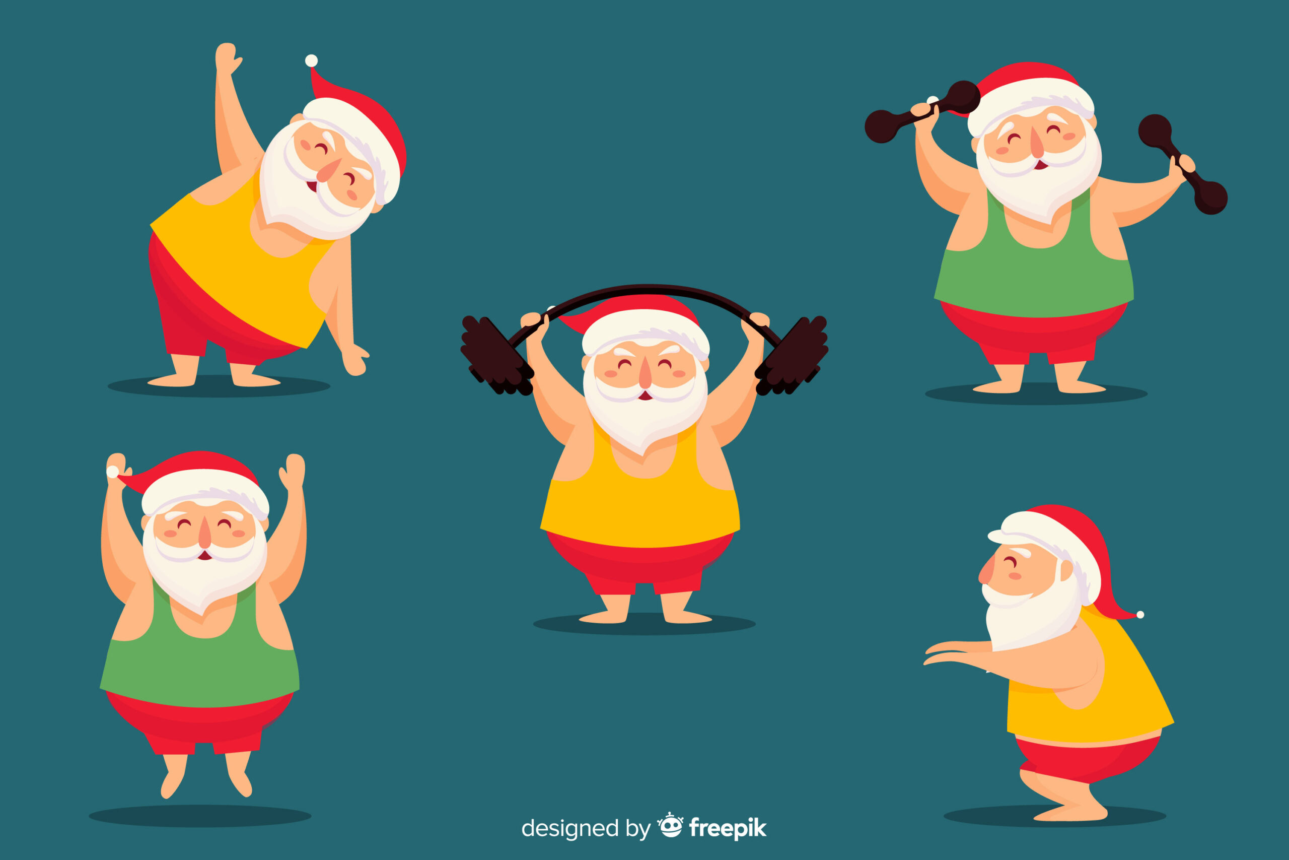 Gezeichnete Weihnachtsmänner, die Sport treiben